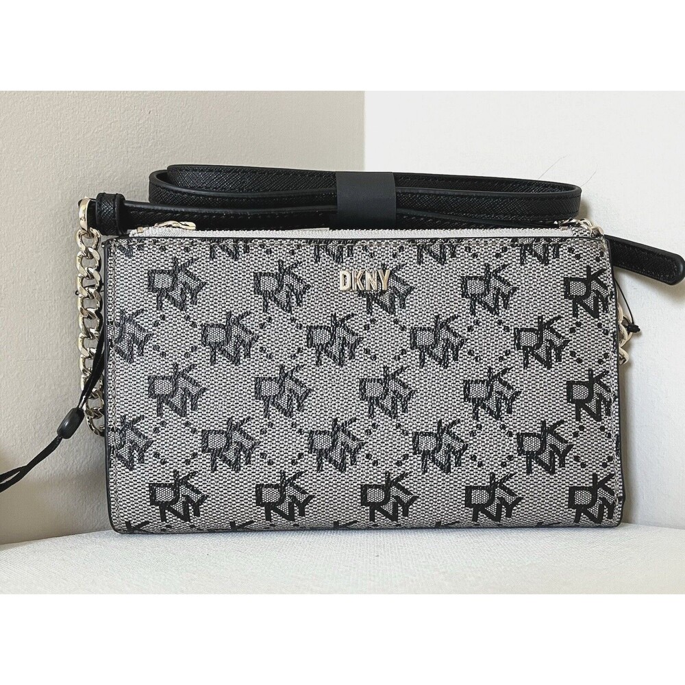 New DKNY Boxed Bryant Logo Crossbody Grey / Black
